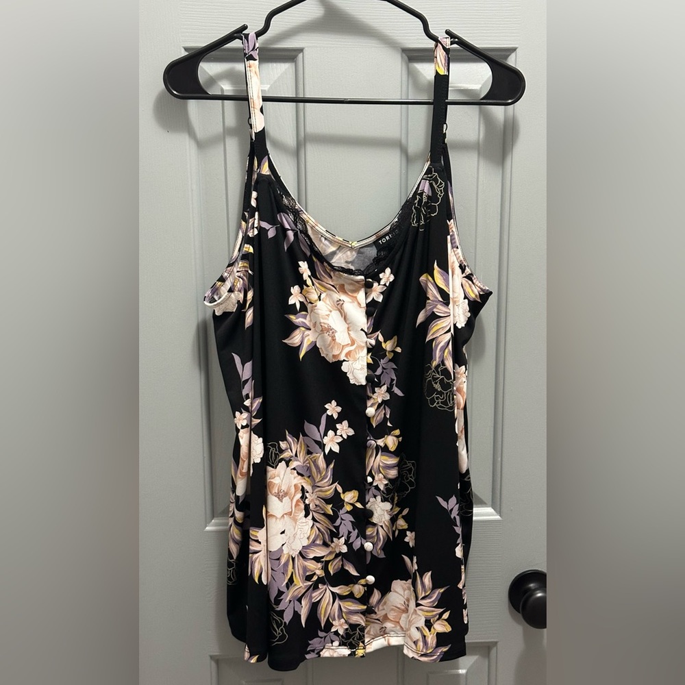 NEW Torrid Black w/Floral & Lace w/Button Down Satin Cami Tank Top Size 3/3X